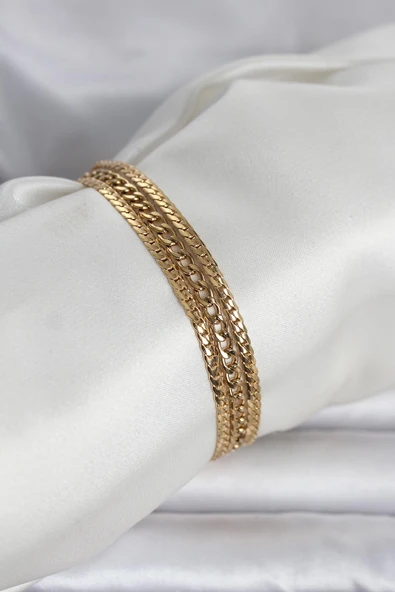 316L Çelik Gold Renk 3'Lü Kadın Bileklik ürün görseli 1