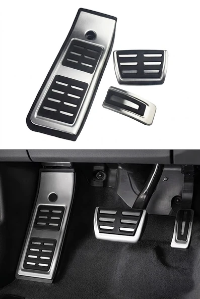 Audi A4 B9 A5 F5 2016-2023 Uyumlu Geçme Otomatik Pedal Seti 3 Parça Siyah Krom ürün görseli 1