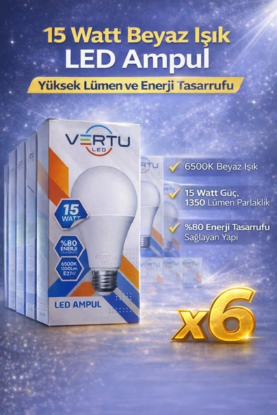 Led Ampul 15 Watt Beyaz Işık 6500K Yüksek Lümen E27 Duy Tasarruflu 6 Adet ürün görseli 1