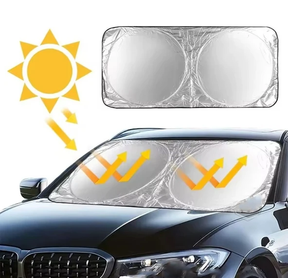 Oto Katlanabilir Metalize Branda Ön Arka Cam Güneşliği Uv Koruma Isı Geçirmez 150X70 Cm ürün görseli 1
