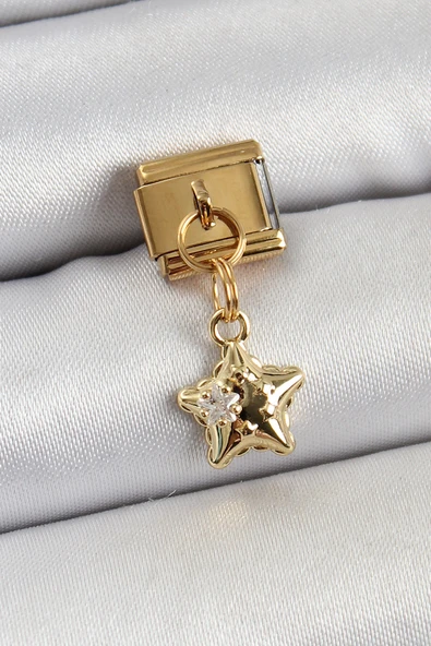 316L Çelik Sallantılı Zirkon Taşlı Yıldız Model Gold Renk Charm ürün görseli 1