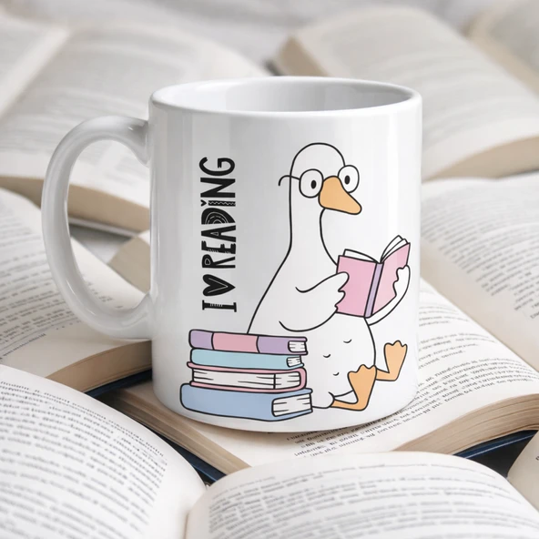 I Love Reading Yazılı Kupa Model 210 Kitap Temalı Tasarım Seramik Kahve Kupası Kitap Severlere Hediye ürün görseli 1