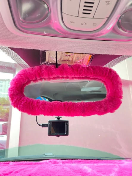 Peluş Dikiz Ayna Kılıfı Süs Fuşya Pembe ürün görseli 1