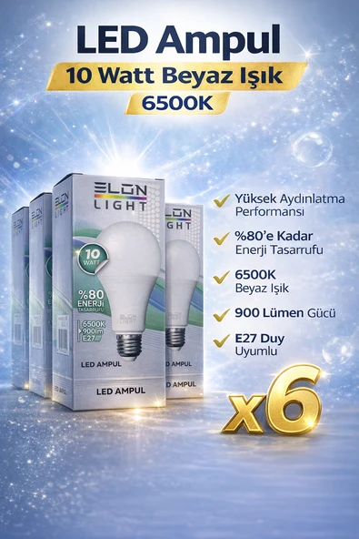 Led Ampul 10 Watt Beyaz Işık 6500K Yüksek Aydınlatma E27 Duy Tasarruflu 6 Adet ürün görseli 1