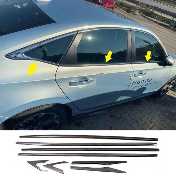 Honda Civic Fe1 2022 Sonrası Uyumlu Paslanmaz Krom Alt Cam Çıtası 8 Parça ürün görseli 1