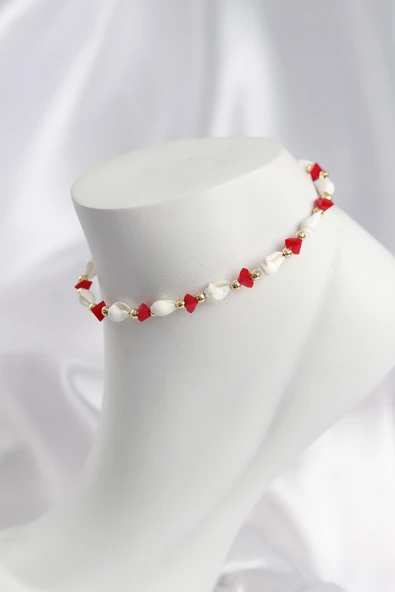 Doğal Deniz Kabuğu Model Kırmızı Kristal Taş Model Halhal ürün görseli 1