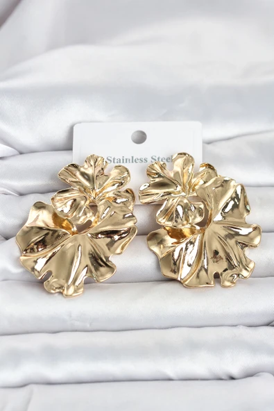 316L Çelik Gold Renk Lotus Model Kadın Küpe ürün görseli 1