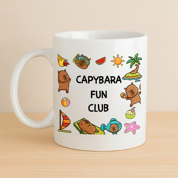 Capybara Fun Club Yazılı Eğlenceli Tasarım Kupa Model 237 Sevimli Baskılı Seramik Kahve Kupası ürün görseli 1