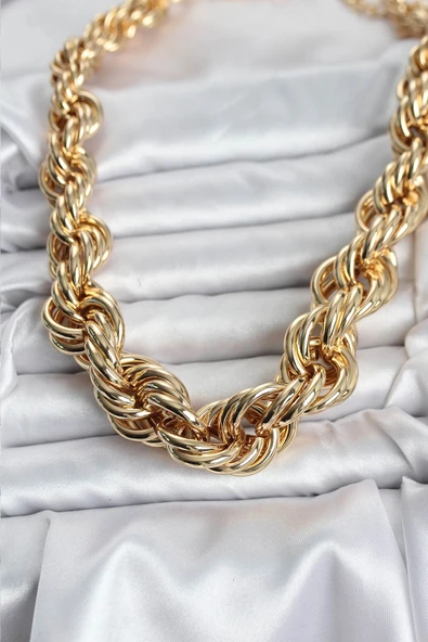 Pirinç Gold Renk Sarmal Halat Model Kadın Kolye ürün görseli 1