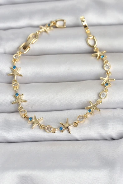 Pirinç Gold Renk Sıralı Deniz Yıldızı Model Kadın Bileklik ürün görseli 1