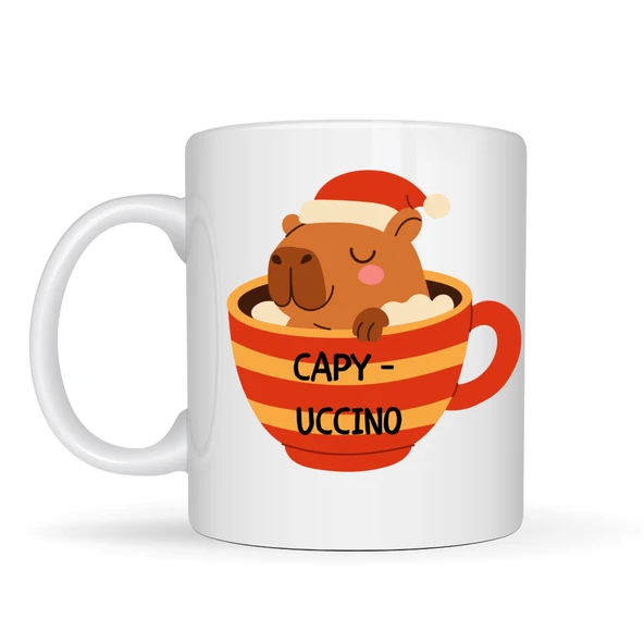 Capyccino Kapibara Tasarımlı Kupa Model 219 Yılbaşı Temalı Baskılı Seramik Kahve Kupası ürün görseli 1