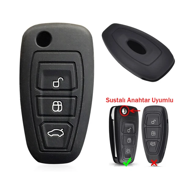 Ford Focus Mondeo Fiesta Kuga Anahtar Uyumlu Silikon Oto Anahtar Kumanda Kabı Kılıf Siyah ürün görseli 1
