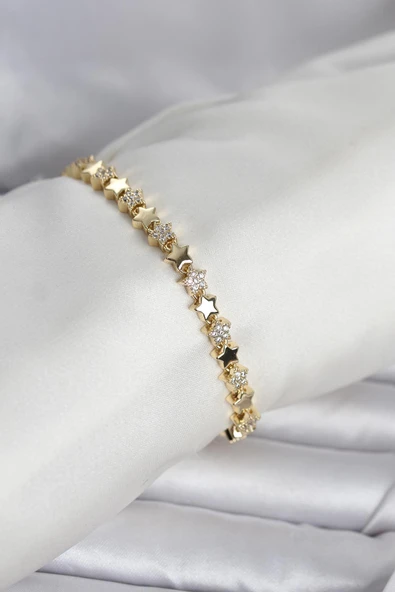 Pirinç Gold Renk Zirkon Taşlı Yıldız Model Kadın Bileklik ürün görseli 1