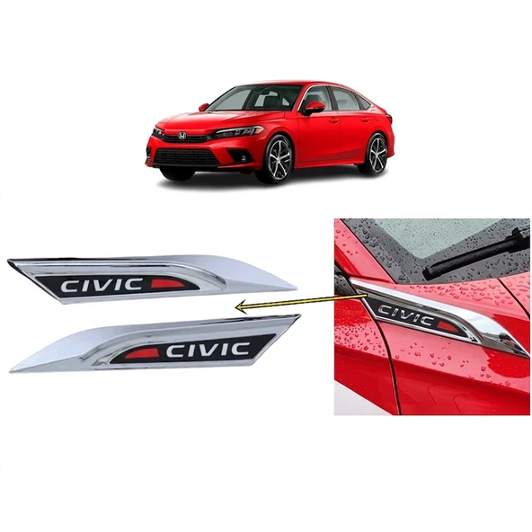Honda Civic Fe1 2022 Sonrası Uyumlu Çamurluk Üstü Ventil Dekoru Seti Krom ürün görseli 1