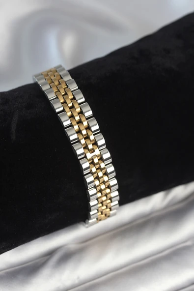 316L Çelik 12 Mm Kalınlıkta Gold Gümüş Renkli Erkek Bileklik ürün görseli 1
