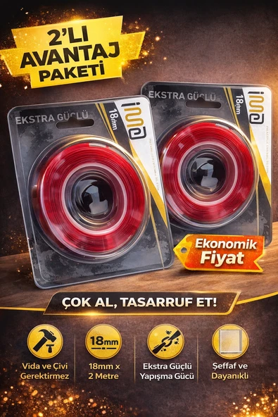 Vhb Akrilik Silikon Bant 18Mm X 2 Metre Şeffaf Çift Taraflı Güçlü Yapıştırıcı Bant 2 Adet ürün görseli 1