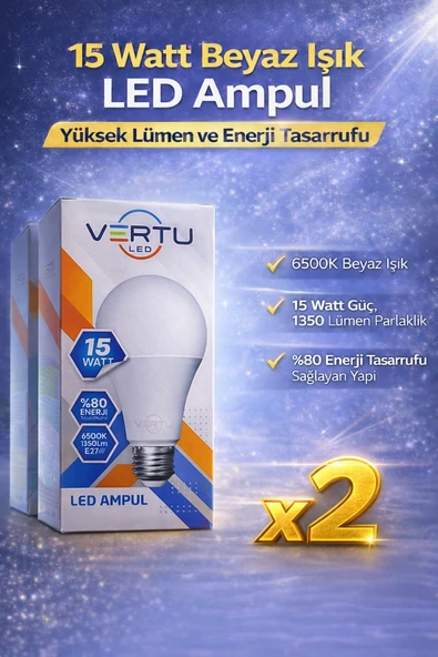 Led Ampul 15 Watt Beyaz Işık 6500K Yüksek Lümen E27 Duy Tasarruflu 2 Adet ürün görseli 1