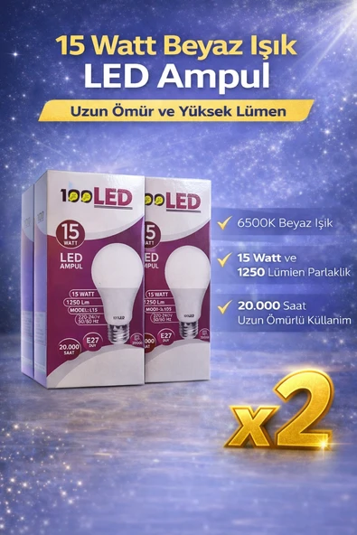 Led Ampul 15 Watt Beyaz Işık 6500K Yüksek Lümen E27 Duy Uzun Ömürlü 2 Adet ürün görseli 1