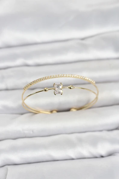 Pirinç Gold Renk Zirkon Taşlı Baget Model Kadın Bileklik ürün görseli 1