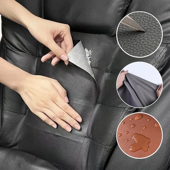Kendinden Yapışkanlı Su Geçirmez Pu Deri Koltuk Araç Koltuğu Tamir Yama Bandı 50X100Cm Siyah ürün görseli 1