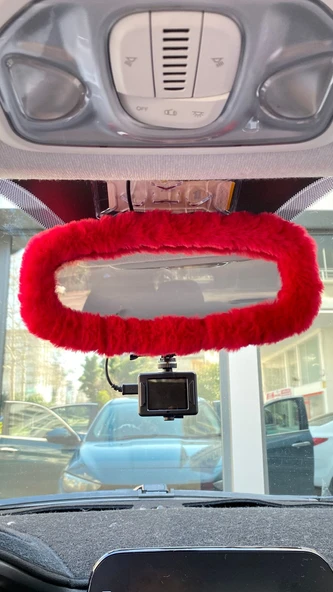 Peluş Dikiz Ayna Kılıfı Süs Kırmızı ürün görseli 1