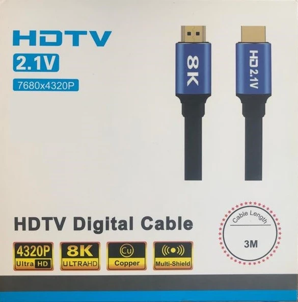 8K Ultra HD 2.1V 7680x4320p Çözünürlük Destekli 3mt Hdmi Kablo ürün görseli 1