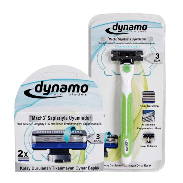 Dynamo 3 Bıçaklı Mach 3 Uyumlu Erkek Sistem Tıraş Bıçağı + 2 Yedek Başlık Set ürün görseli 1