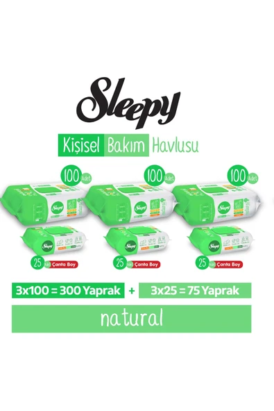 Sleepy Natural Kişisel Bakım Havlusu 3x100 (300 Yaprak) + Çanta Boy 3x25 (75 Yaprak) ürün görseli 1