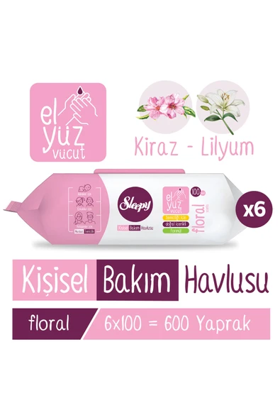 Sleepy Floral Kişisel Bakım Havlusu 6x100 (600 Yaprak) ürün görseli 1