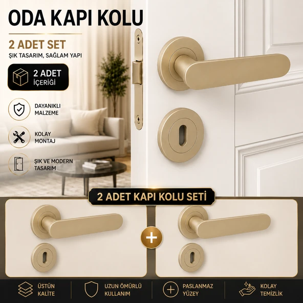 (2 TAKIM SET) Kayı Titanyum Rozetli Oda Kapı Kolu Sağa Sola Uyumlu Kapı Takımı Kolları Modelleri ürün görseli 1