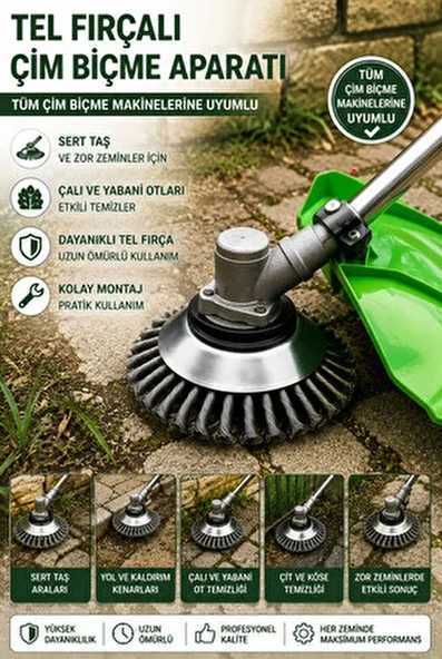 Tırpan Köşe Temizleme Tel Fırça 6" Çelik Telli Tırpan Aparatı ürün görseli 1