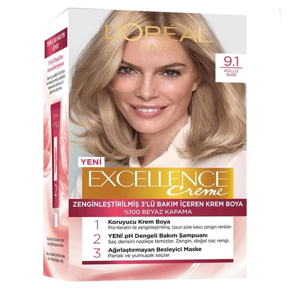 'Oreal Paris Excellence Creme No: 9.1 Sarı Küllü Saç Boyası ürün görseli 1