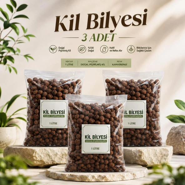 Doğal Kil Bilyesi 3 ADET (1 Litre) Saksı Altı Drenaj Katmanı ve Dekoratif Toprak Örtüsü LECA Misket Kil ürün görseli 1