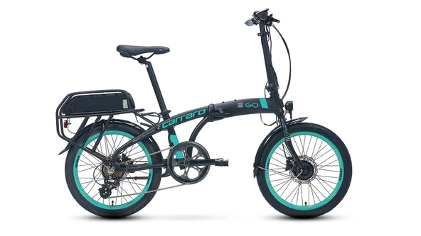 CARRARO E-LINE EGO 2.1 UNISEX KATLANIR BİSİKLET 285H HD 20 JANT 8 VİTES MAT SİYAH TURKUAZ GRİ ürün görseli 1