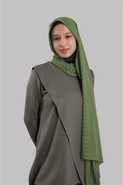 Haki Pratik Hazır Geçmeli Şal Desenli Şifon Hijab Boneli 2415_09 ürün görseli 1