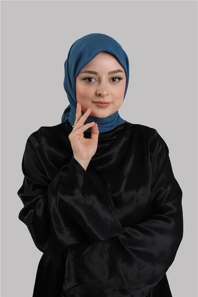İndigo Mavi Düz Klasik Eşarp İtalyan Dikişli Pamuk Caz Sade 202210_34 ürün görseli 1