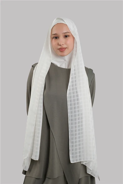 Krem Pratik Hazır Geçmeli Şal Desenli Şifon Hijab Boneli 2415_40 ürün görseli 1