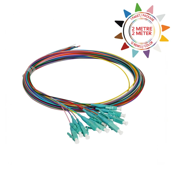 Alfafonet LC/PC Multimode Loose Buffer OM3 2 Metre Fiber Optik Pigtail 12 Renk ürün görseli 1