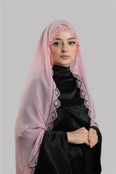 Pudra Nikah Namaz Başörtüsü Şal Şifon Boncuklu Güpürlü 202131_06 ürün görseli 1