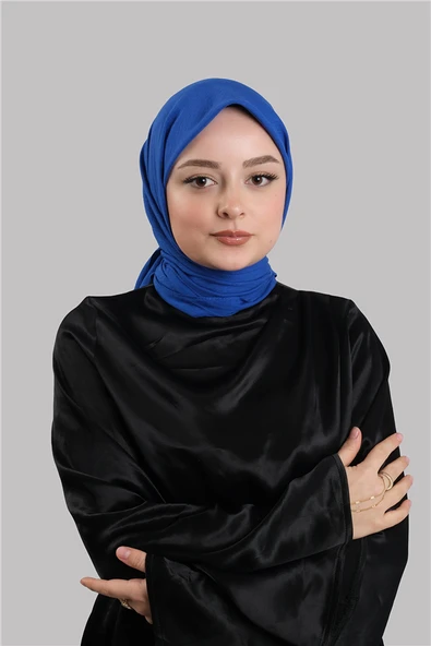 Saks Mavisi Düz Klasik Eşarp İtalyan Dikişli Pamuk Caz Sade 202210_24 ürün görseli 1