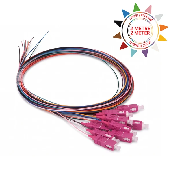 Alfafonet SC/PC Multimode Loose Buffer OM4 2 Metre Fiber Optik Pigtail 12 Renk ürün görseli 1