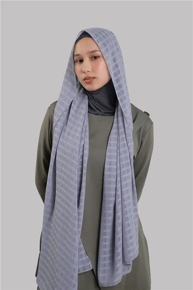 Gri Pratik Hazır Geçmeli Şal Desenli Şifon Hijab Boneli 2415_15 ürün görseli 1