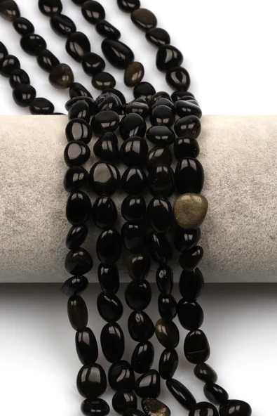 Golden Obsidyen Doğal Taş Dizi 10 x 13 mm Mercimek Kesim - DZ-1253 ürün görseli 1
