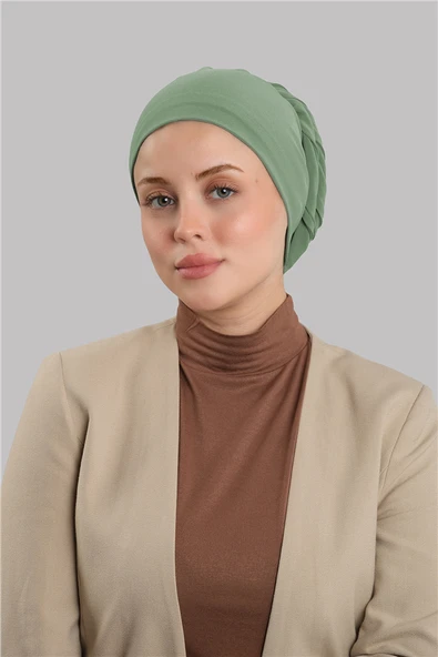 Yağ yeşili Versa Kuyruklu Pratik Tesettür Bone Sandy Büzgülü 2515_36 ürün görseli 1