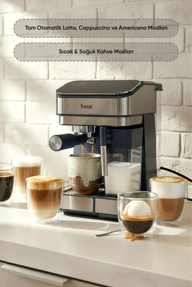 Fressi Espresso Latte Cappuccino Kahve Makinesi Otomatik Süt Tanklı 20bar Basınçlı (4507) ürün görseli 1