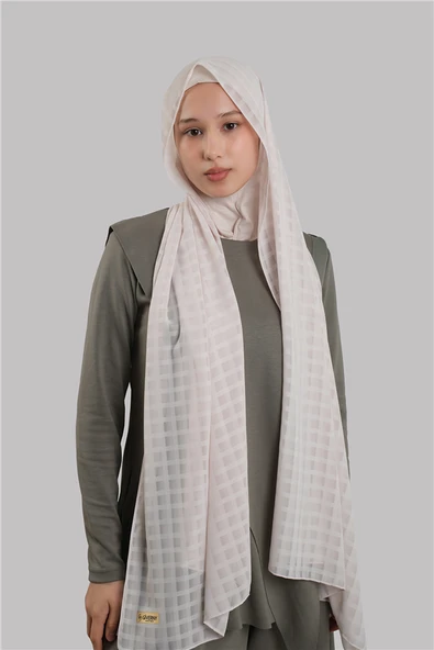 Bej Pratik Hazır Geçmeli Şal Desenli Şifon Hijab Boneli 2415_12 ürün görseli 1