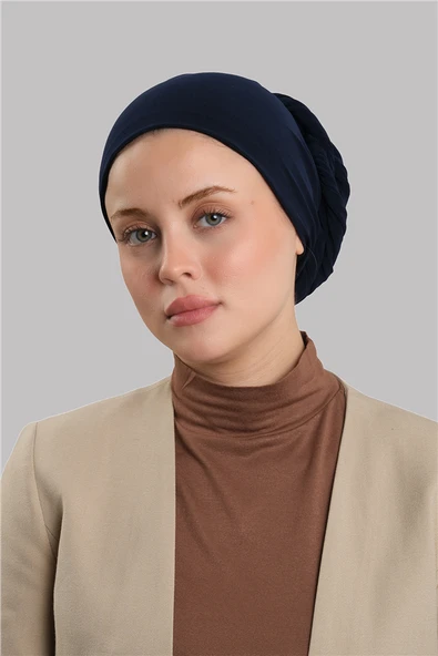 Lacivert Versa Kuyruklu Pratik Tesettür Bone Sandy Büzgülü 2515_02 ürün görseli 1