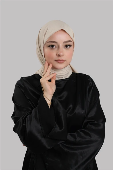 Bej Düz Klasik Eşarp İtalyan Dikişli Pamuk Caz Sade 202210_12 ürün görseli 1