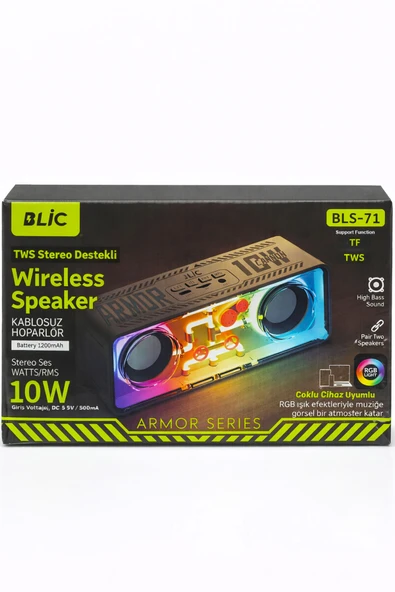 Armor Series BLS-71 Şeffaf Mecha RGB Işıklı 10W Kablosuz Bluetooth Hoparlör TWS Destekli Soundbar ürün görseli 1