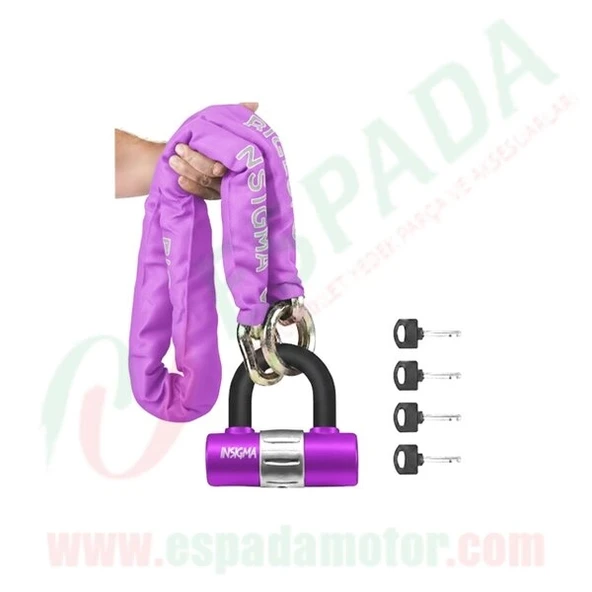 U BAR (MOR) ŞİFRELİ KESİLMEZ ZİNCİR KİLİT 1.5 METRE 10MM KALINLIK INSIGMA ürün görseli 1